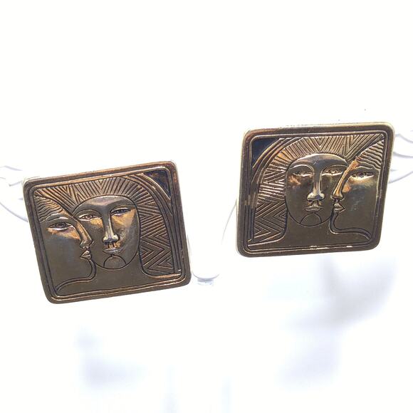 Laurel Burch Ancient Ancestors Post Earrings, Gold Plated, 1980s Vintage Jewelry - Picture 7 of 10